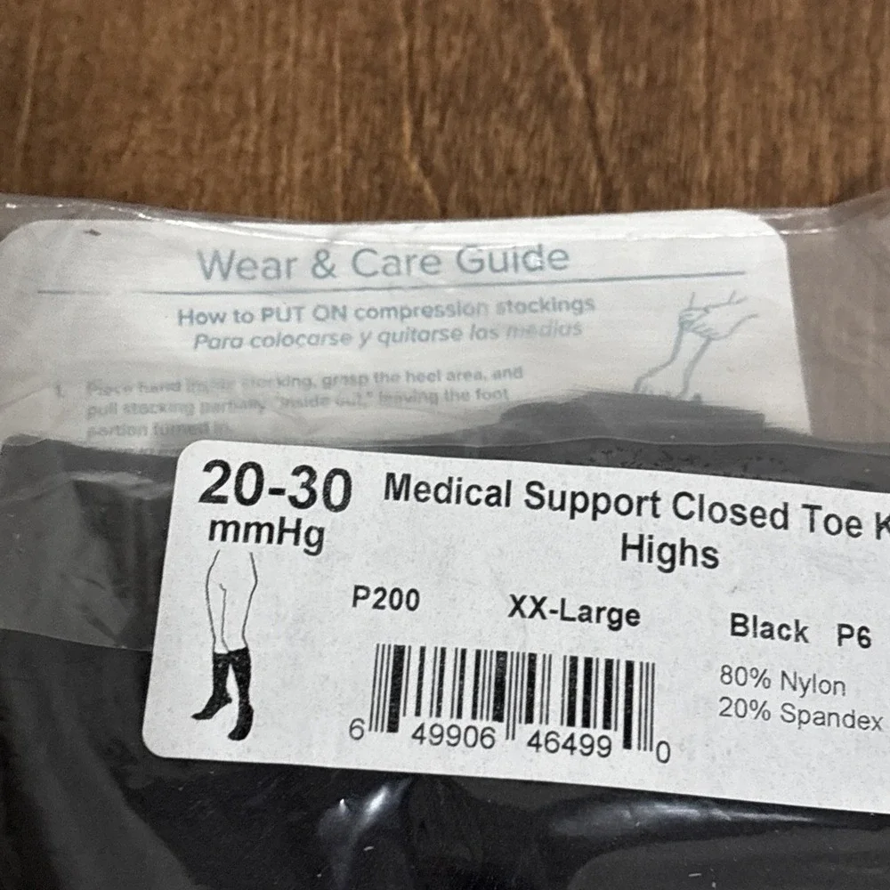 2 Packs Ames Walker Mens Medical Support Closed Toe Knee High 20-30 mmHg Black